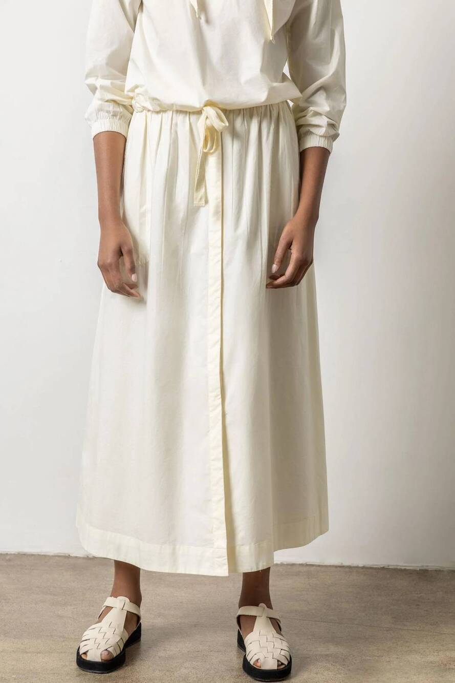 NEW LILLA P poplin button front midi skirt in magnolia